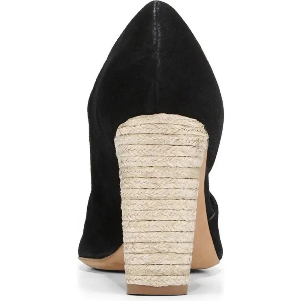 🆕 VINCE Persey Suede Jute Block Heel Pumps Sandal Shoes Black 9 - Picture 4 of 13